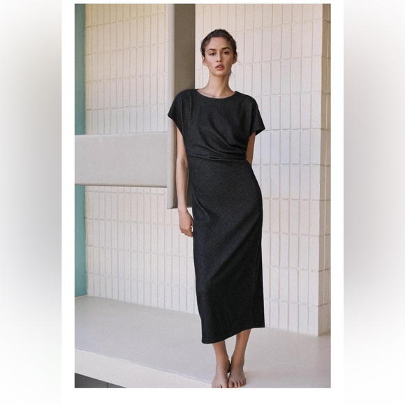 ZARA Elegant DRAPED MIDI DRESS - Picture 2 of 5